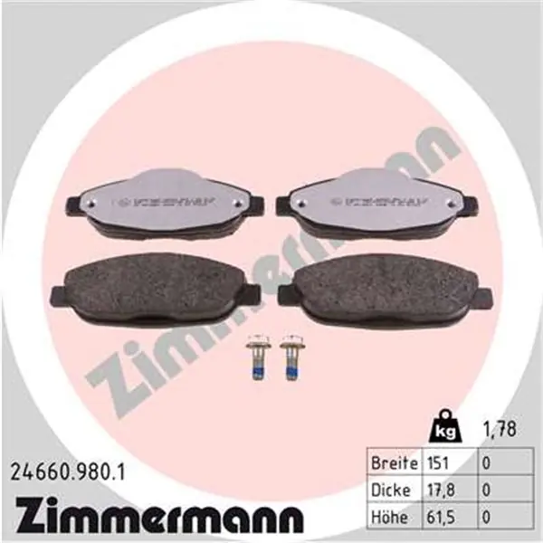 Garantía De Devolución De Dinero Juego de pastillas de freno ZIMMERMANN 246609801