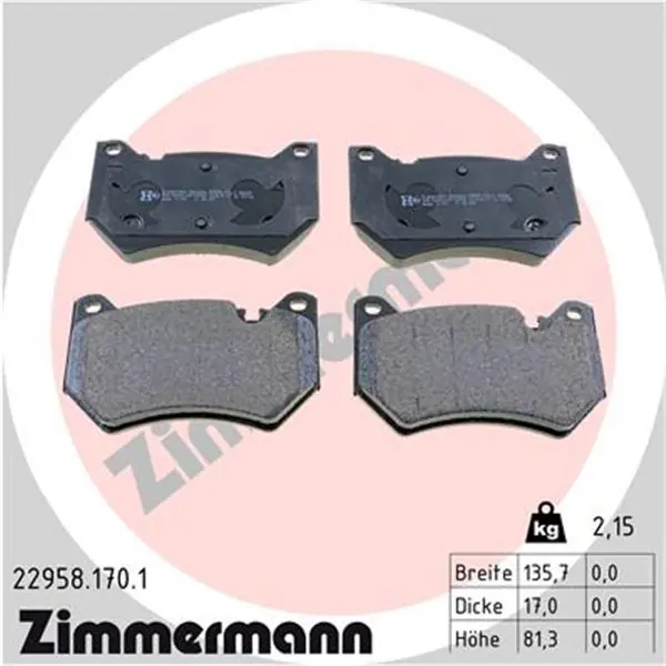 Precio Económico Juego de pastillas de freno ZIMMERMANN 229581701