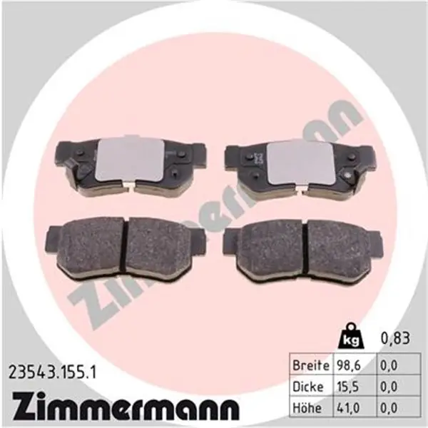 Juego de pastillas de freno ZIMMERMANN 235431551 Auténtico
