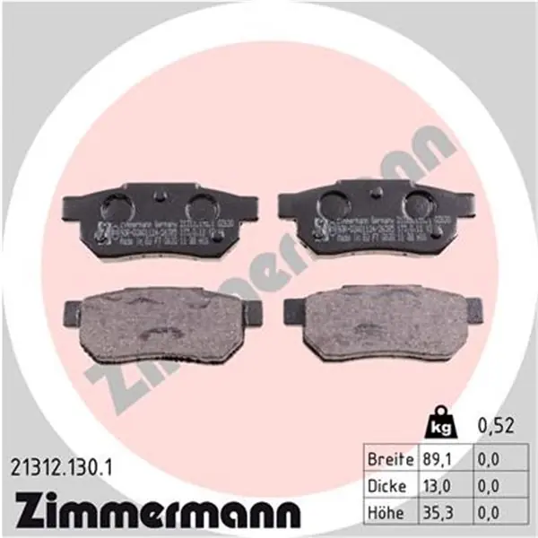 Edición Limitada Juego de pastillas de freno ZIMMERMANN 213121301
