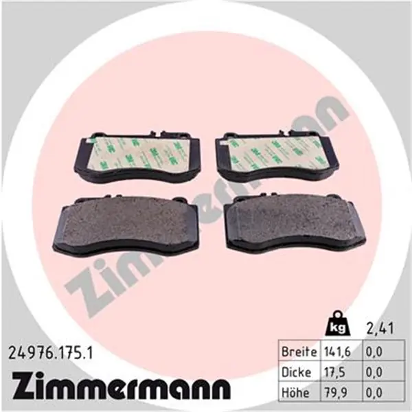 Lujoso Juego de pastillas de freno ZIMMERMANN 249761751