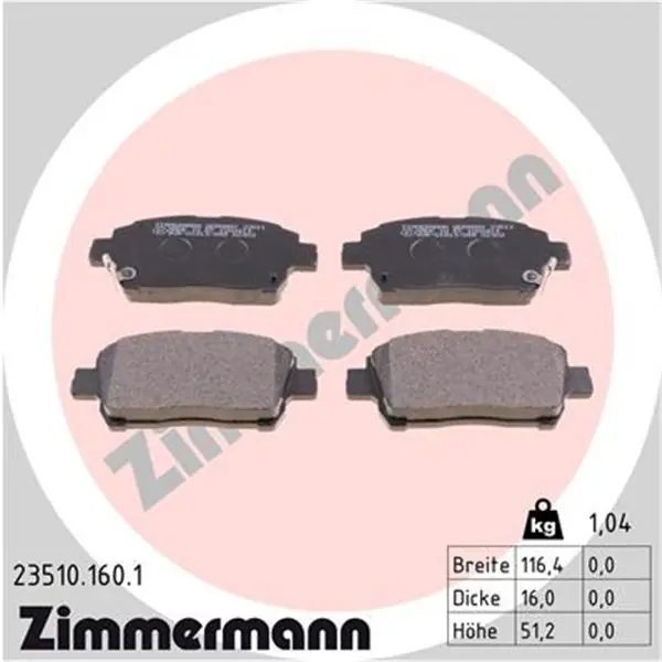 Lujoso Juego de pastillas de freno ZIMMERMANN 235101601