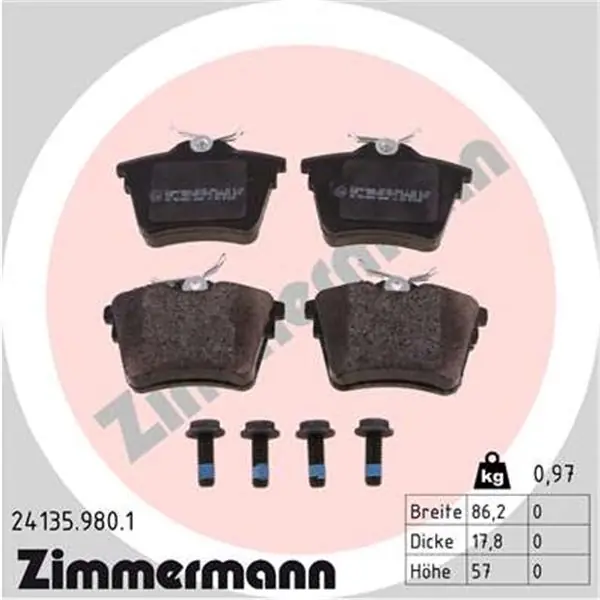 Juego de pastillas de freno ZIMMERMANN 241359801 Últimas Unidades