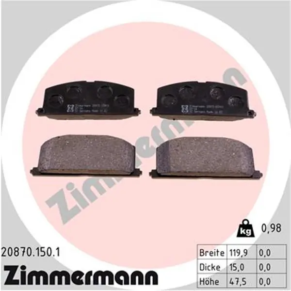 Juego de pastillas de freno ZIMMERMANN 208701501 Lujoso