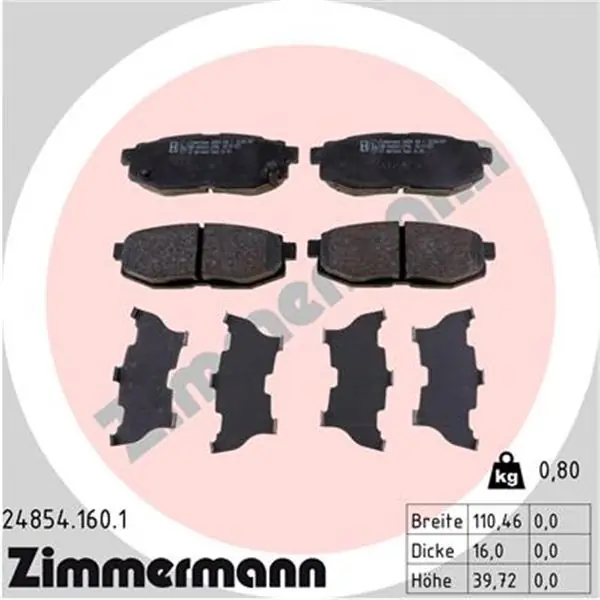 Máxima Calidad Juego de pastillas de freno ZIMMERMANN 248541601