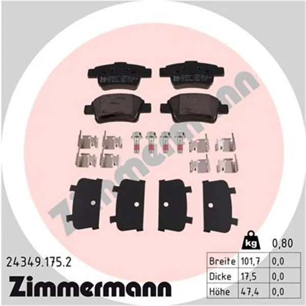 Certificado Juego de pastillas de freno ZIMMERMANN 243491752