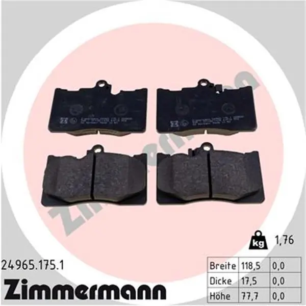 Juego de pastillas de freno ZIMMERMANN 249651751 Máxima Calidad