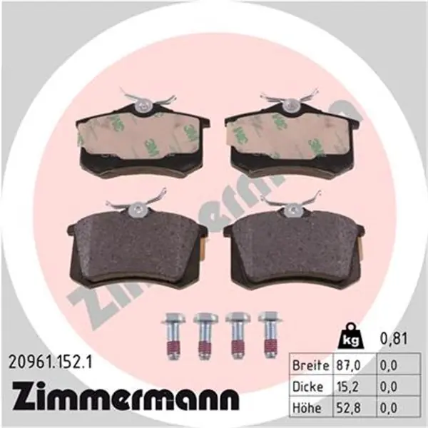 Juego de pastillas de freno ZIMMERMANN 209611521 Precio Reducido