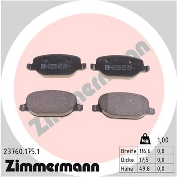 Juego de pastillas de freno ZIMMERMANN 237601751 Súper Precio