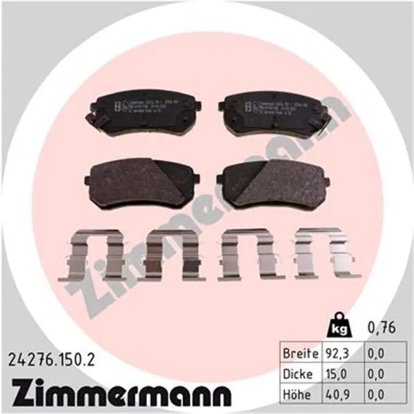 Garantía Incluida Juego de pastillas de freno ZIMMERMANN 242761502