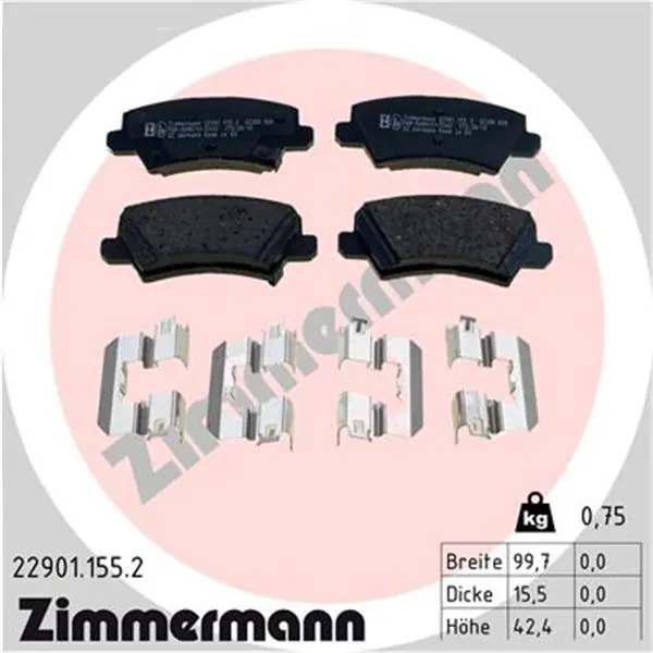 Juego de pastillas de freno ZIMMERMANN 229011552 Marca Reconocida