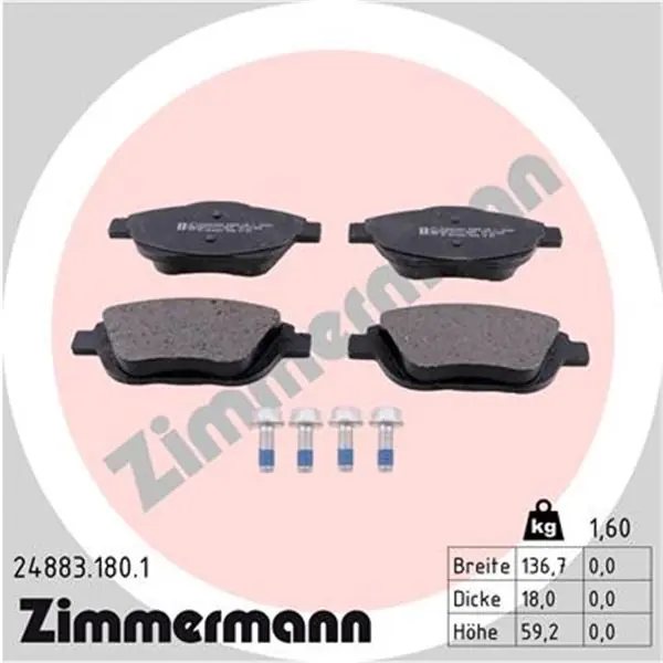 Alta Calidad Juego de pastillas de freno ZIMMERMANN 248831801