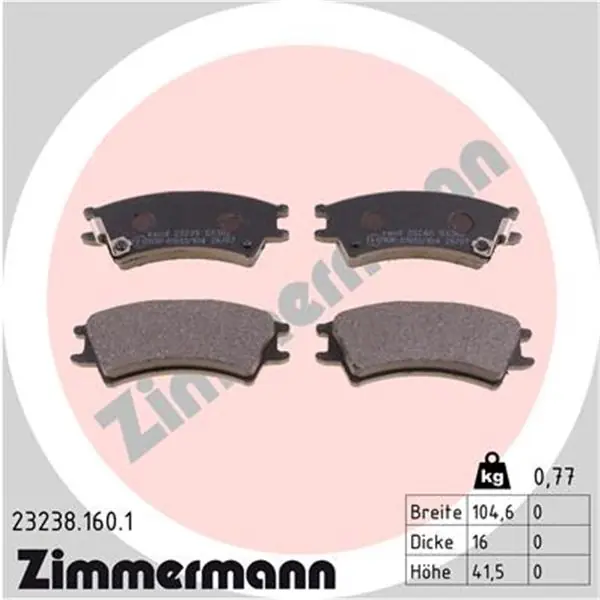 Juego de pastillas de freno ZIMMERMANN 232381601 Nuevo Modelo