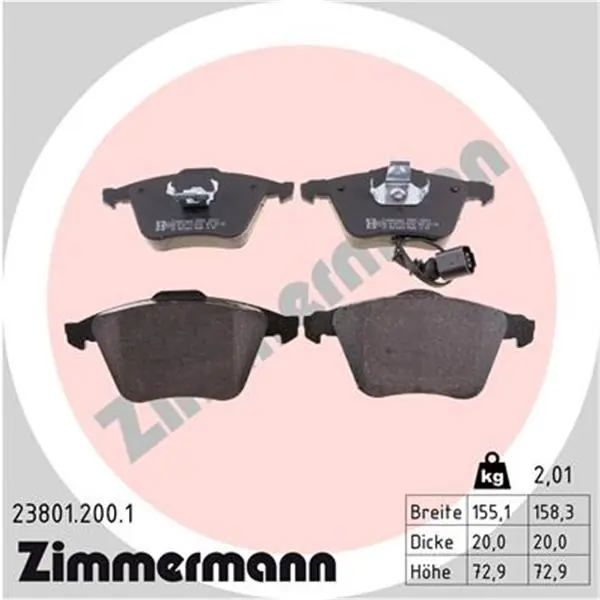 Nuevo Modelo Juego de pastillas de freno ZIMMERMANN 238012001