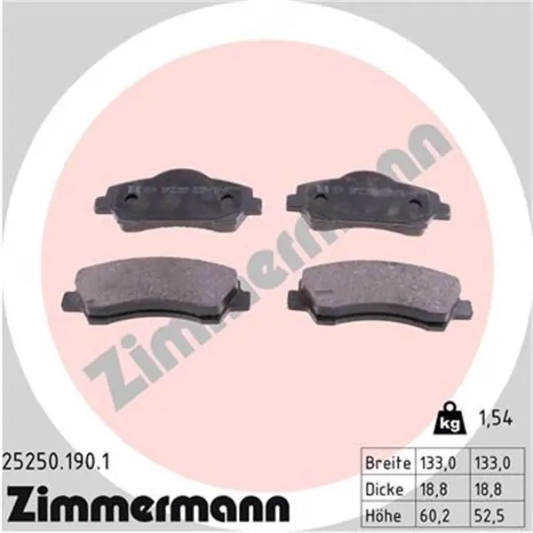 Nueva Colección Juego de pastillas de freno ZIMMERMANN 252501901