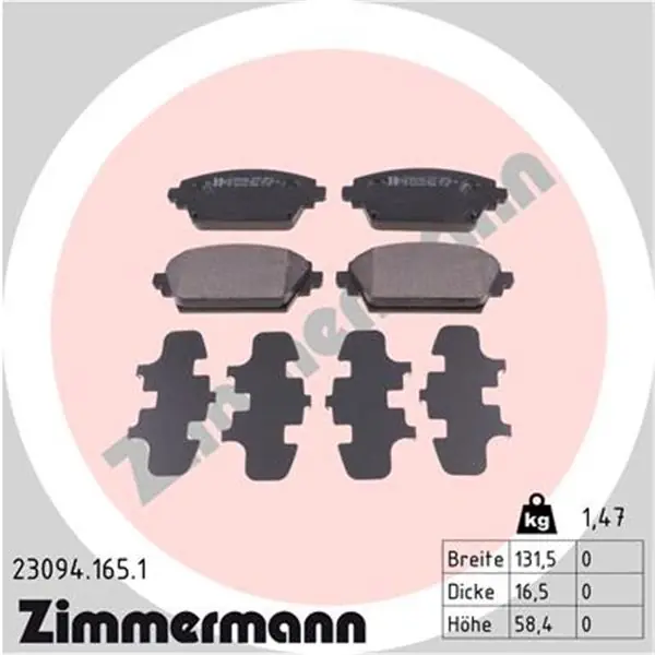 Juego de pastillas de freno ZIMMERMANN 230941651 Artesanal
