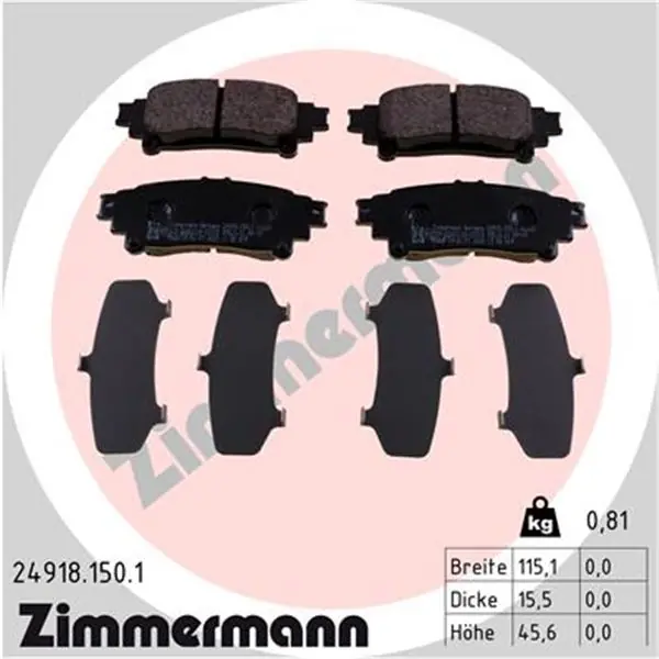 Juego de pastillas de freno ZIMMERMANN 249181501 Garantía Incluida