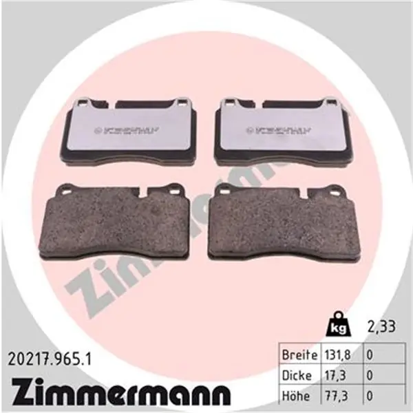 Marca Reconocida Juego de pastillas de freno ZIMMERMANN 202179651