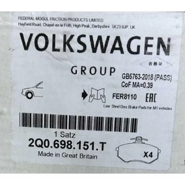 Pastillas delanteras VAG 2Q0698151T Envío Internacional
