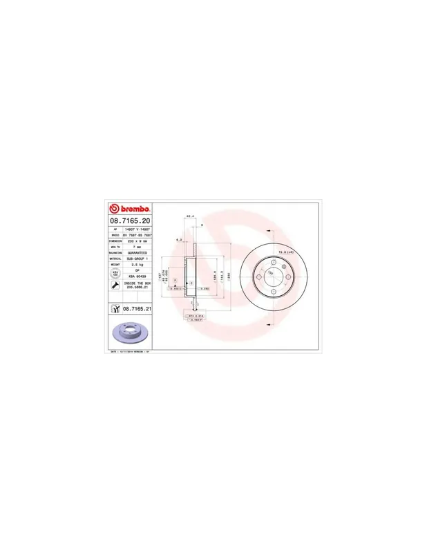 DISCO DE FRENO 2 UNID. X CAJA 08.7165.20 BREMBO - SEAT IBIZA Mk III (6K1) - Eje trasero Más Vendido