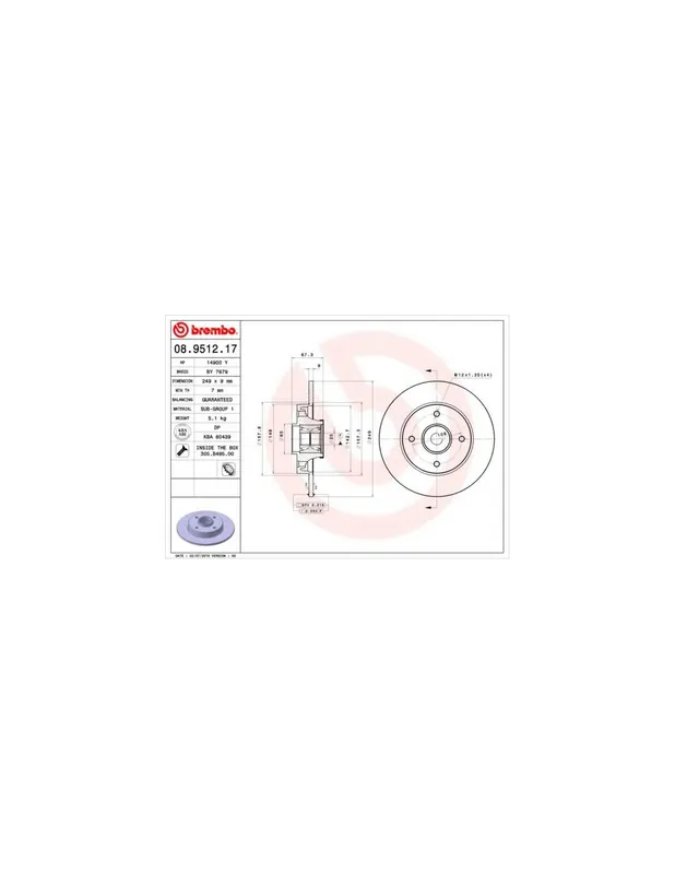DISCO DE FRENO 1 UNID. X CAJA 08.9512.17 BREMBO - PEUGEOT 307 Estate (3E) - Eje trasero Imprescindible (Must-Have)