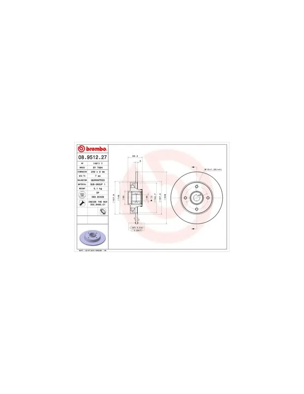 Alta Calidad DISCO DE FRENO 1 UNID. X CAJA 08.9512.27 BREMBO - CITROËN C4 Coupé (LA_) - Eje trasero