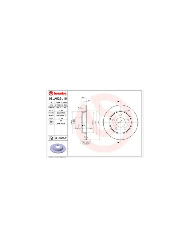 DISCO DE FRENO 2 UNID. X CAJA 08.A029.10 BREMBO - MAZDA AXELA Sedán (BK) - Eje trasero Garantía Incluida