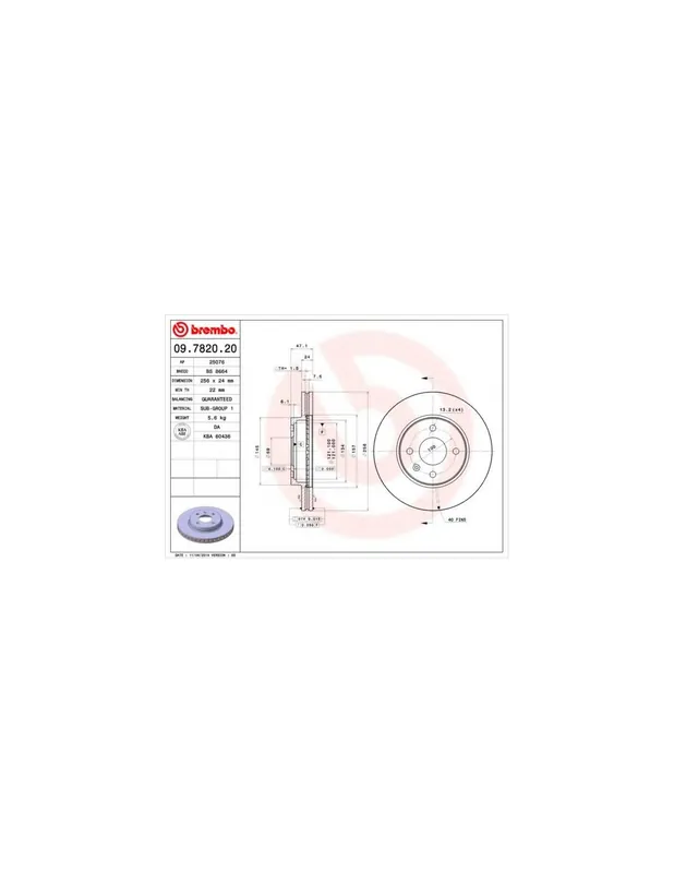 DISCO DE FRENO 2 UNID. X CAJA 09.7820.20 BREMBO - DAEWOO ORION (KLAJ) - Eje delantero Bestseller