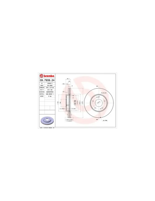Más Vendido DISCO DE FRENO 2 UNID. X CAJA 09.7939.24 BREMBO - MITSUBISHI NIMBUS (N9_W, N8_W) - Eje delantero