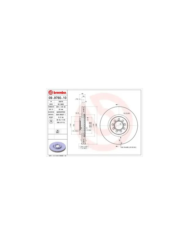 Garantía Incluida DISCO DE FRENO 2 UNID. X CAJA 09.9760.10 BREMBO - IVECO DAILY IV Volquete - Eje delantero