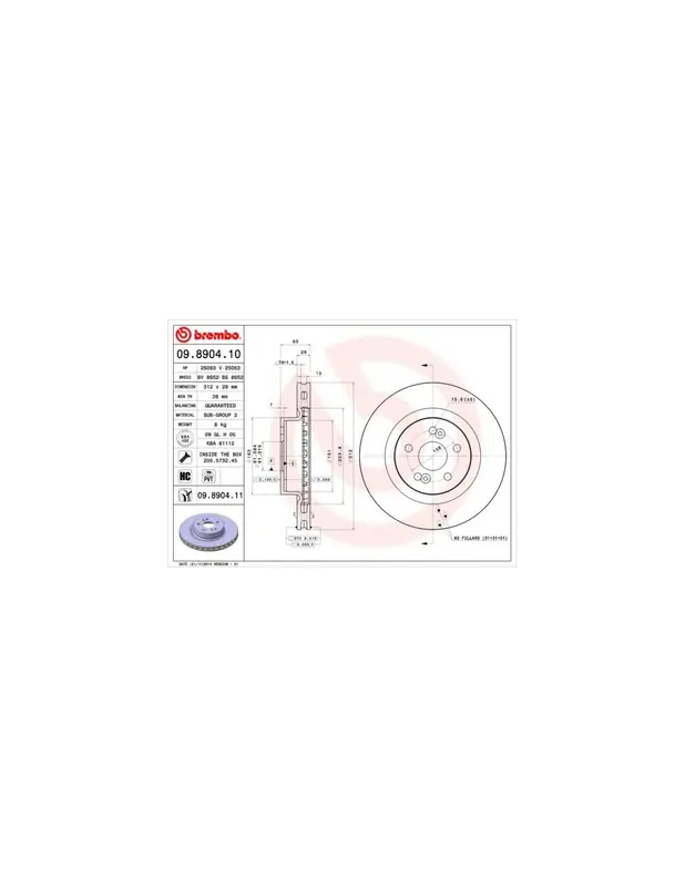 Económico DISCO DE FRENO 2 UNID. X CAJA 09.8904.10 BREMBO - RENAULT EURO CLIO III (BR0/1, CR0/1) - Eje delantero
