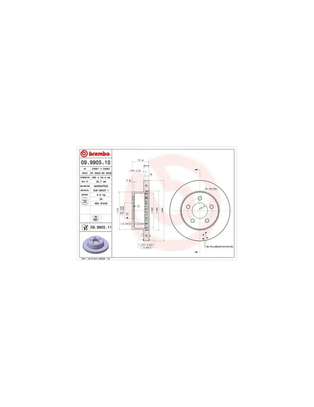 DISCO DE FRENO 2 UNID. X CAJA 09.9905.10 BREMBO - JEEP WAGONEER (XJ) - Eje delantero Envío Internacional