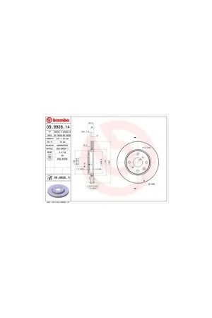 DISCO DE FRENO 2 UNID. X CAJA 09.9928.14 BREMBO - TOYOTA AYGO (PAB4_, KGB4_) - Eje delantero Disponible Ahora