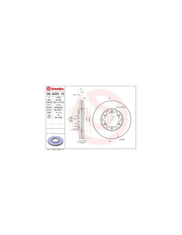 Pedido Al Por Mayor DISCO DE FRENO 1 UNID. X CAJA 09.A055.10 BREMBO - NISSAN SAFARI II Todo terreno, cerrada (Y61) - Eje delantero