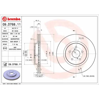 Disco de freno BREMBO 09.D768.11 Alta Calidad