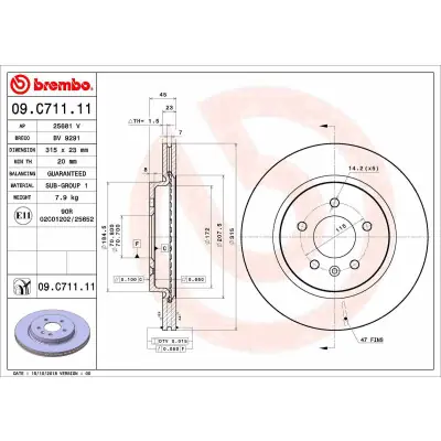 Disco de freno BREMBO 09.C711.11 Precio Rebajado