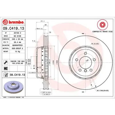 Alta Calidad Disco de freno BREMBO 09.C419.13