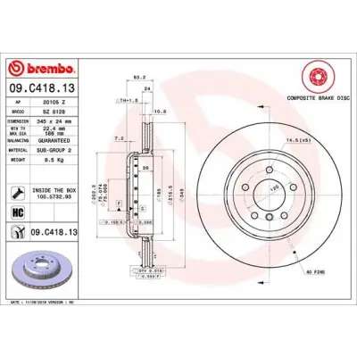 Ordenar Ahora Mismo Disco de freno BREMBO 09.C418.13
