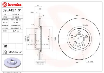 Envío Internacional Juego de Discos de freno BREMBO 09.A427.31